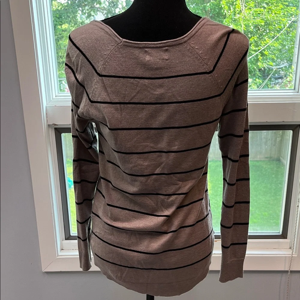 Market & Spruce Black Striped Brown Long Sleeve Sweater Sz S